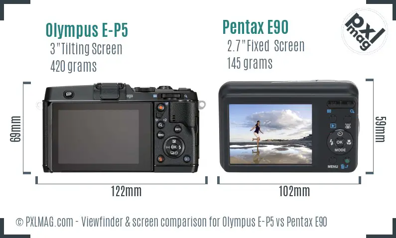 Olympus E-P5 vs Pentax E90 Screen and Viewfinder comparison