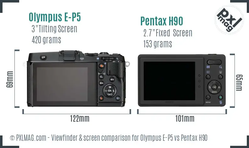 Olympus E-P5 vs Pentax H90 Screen and Viewfinder comparison