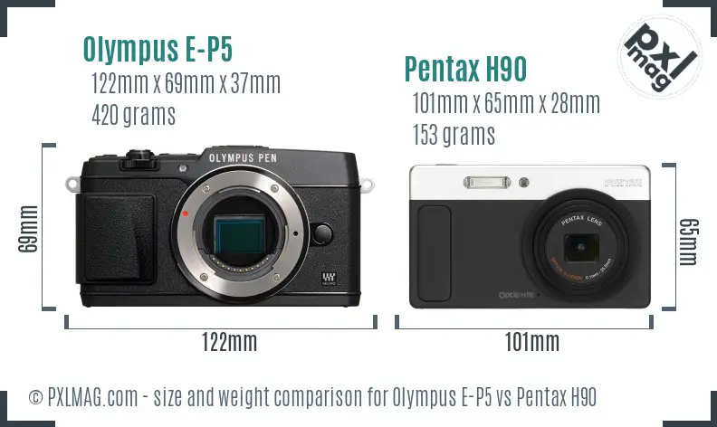 Olympus E-P5 vs Pentax H90 size comparison
