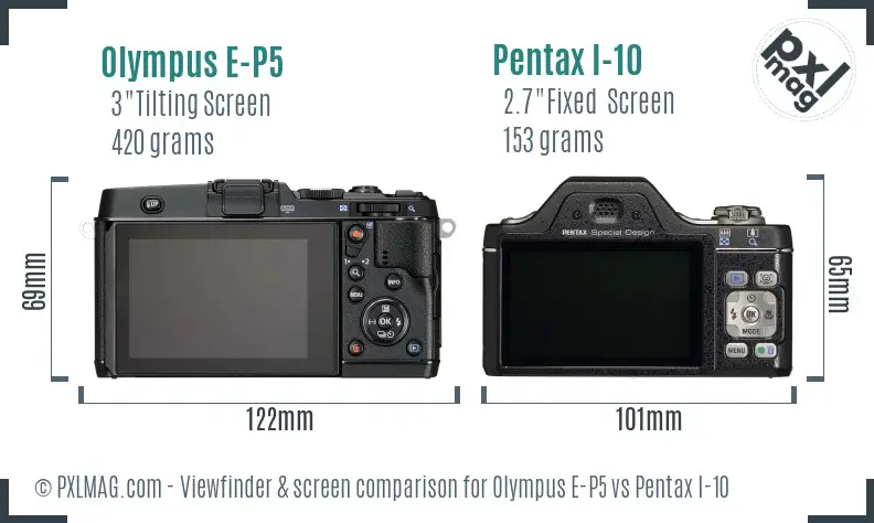 Olympus E-P5 vs Pentax I-10 Screen and Viewfinder comparison