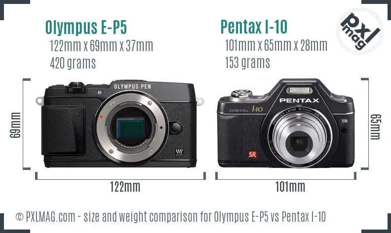 Olympus E-P5 vs Pentax I-10 size comparison
