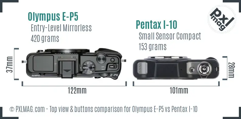 Olympus E-P5 vs Pentax I-10 top view buttons comparison