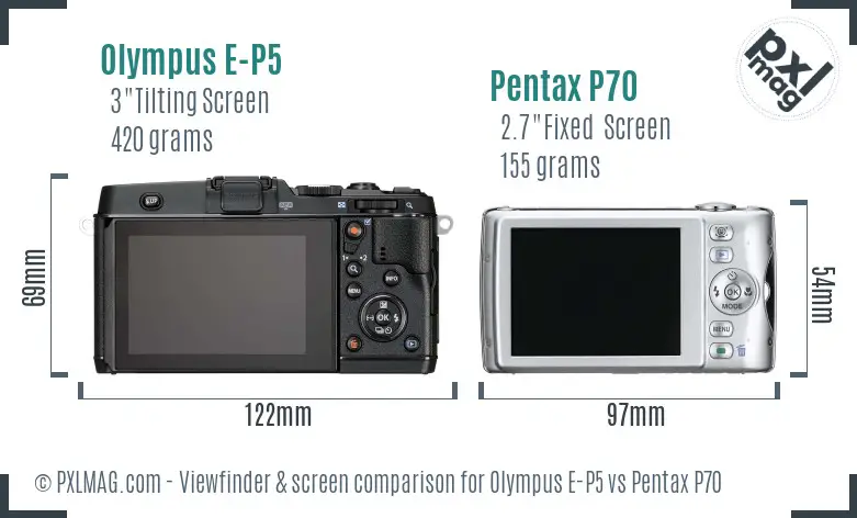 Olympus E-P5 vs Pentax P70 Screen and Viewfinder comparison