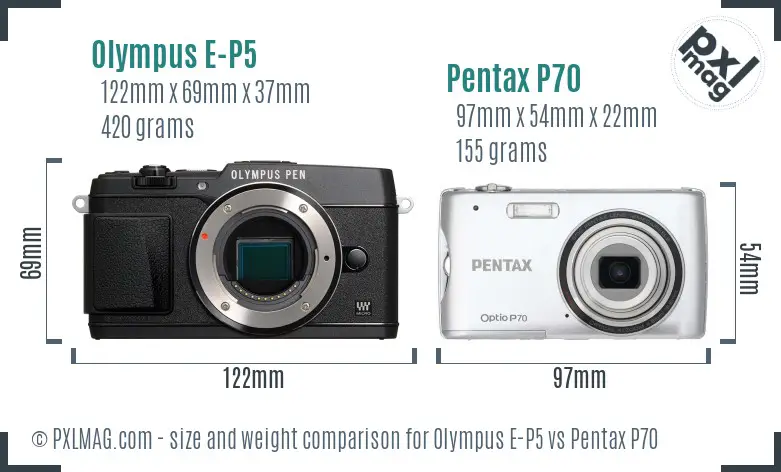 Olympus E-P5 vs Pentax P70 size comparison