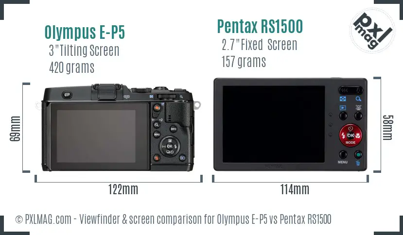 Olympus E-P5 vs Pentax RS1500 Screen and Viewfinder comparison