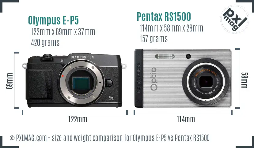 Olympus E-P5 vs Pentax RS1500 size comparison