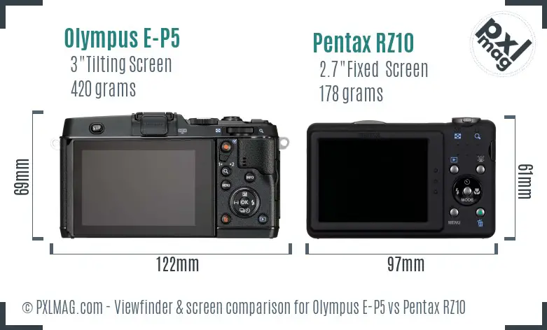 Olympus E-P5 vs Pentax RZ10 Screen and Viewfinder comparison