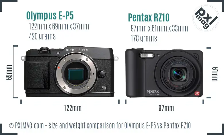 Olympus E-P5 vs Pentax RZ10 size comparison