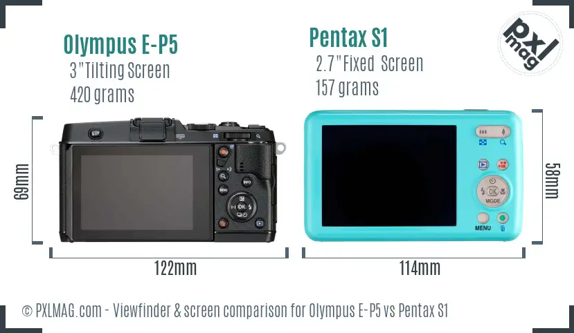 Olympus E-P5 vs Pentax S1 Screen and Viewfinder comparison