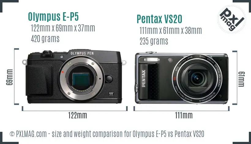 Olympus E-P5 vs Pentax VS20 size comparison