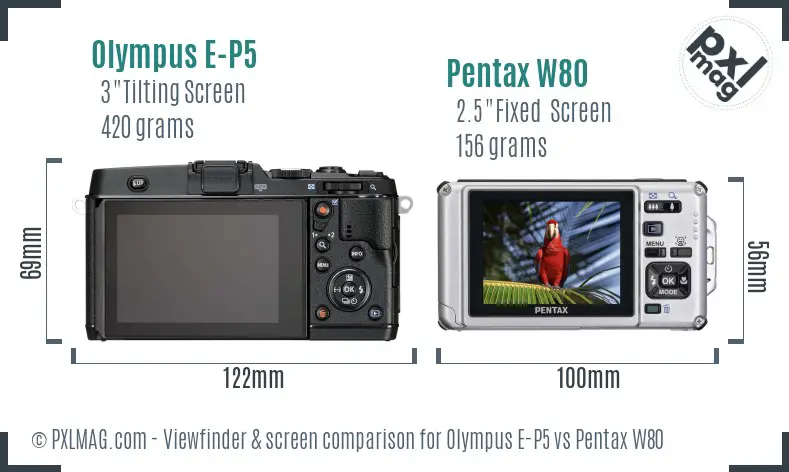 Olympus E-P5 vs Pentax W80 Screen and Viewfinder comparison