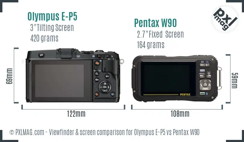 Olympus E-P5 vs Pentax W90 Screen and Viewfinder comparison