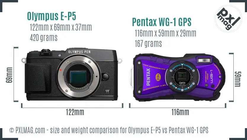 Olympus E-P5 vs Pentax WG-1 GPS size comparison