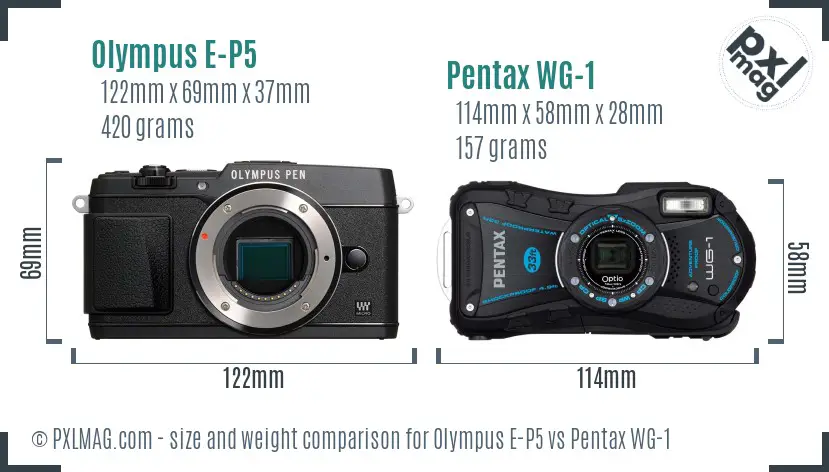 Olympus E-P5 vs Pentax WG-1 size comparison