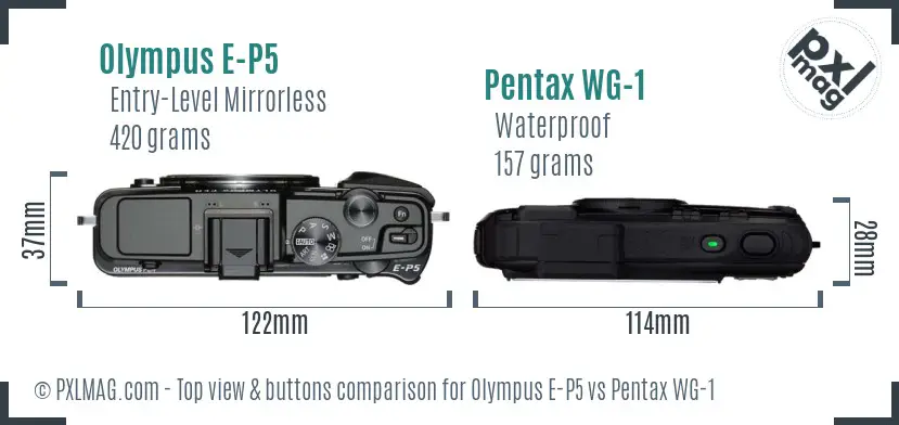 Olympus E-P5 vs Pentax WG-1 top view buttons comparison