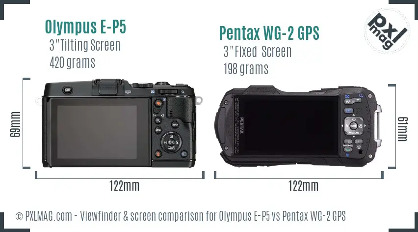 Olympus E-P5 vs Pentax WG-2 GPS Screen and Viewfinder comparison