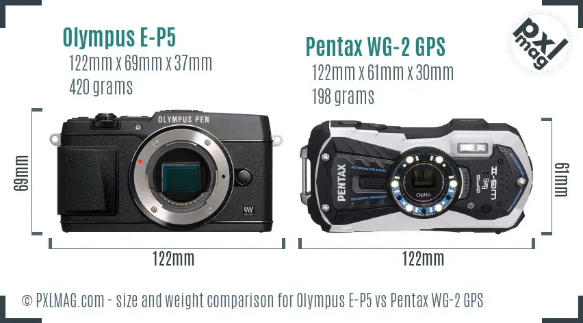 Olympus E-P5 vs Pentax WG-2 GPS size comparison