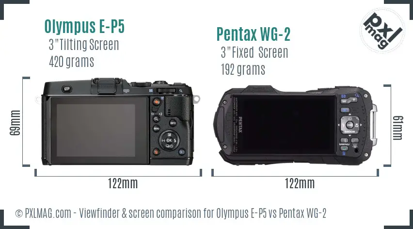 Olympus E-P5 vs Pentax WG-2 Screen and Viewfinder comparison