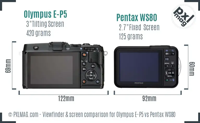 Olympus E-P5 vs Pentax WS80 Screen and Viewfinder comparison