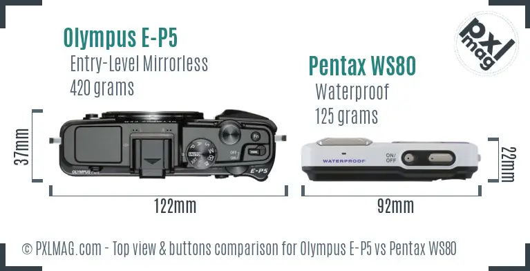 Olympus E-P5 vs Pentax WS80 top view buttons comparison