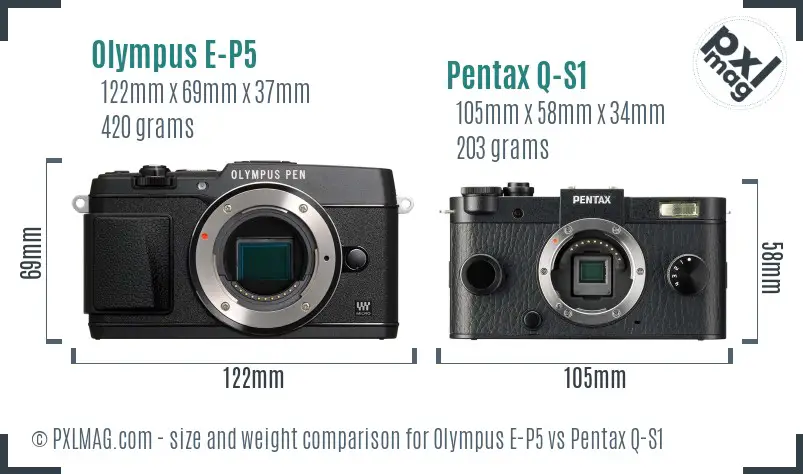 Olympus E-P5 vs Pentax Q-S1 size comparison