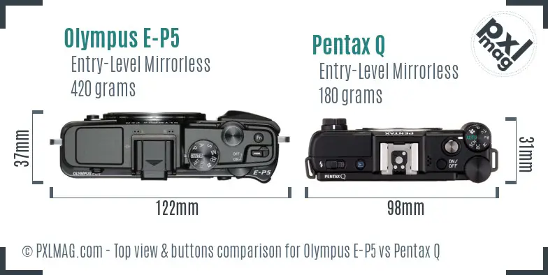 Olympus E-P5 vs Pentax Q top view buttons comparison