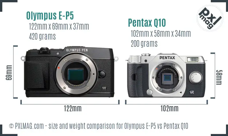 Olympus E-P5 vs Pentax Q10 size comparison