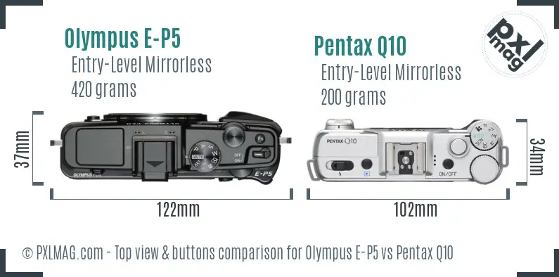 Olympus E-P5 vs Pentax Q10 top view buttons comparison