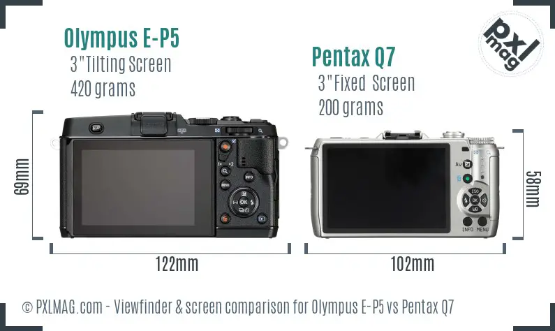 Olympus E-P5 vs Pentax Q7 Screen and Viewfinder comparison