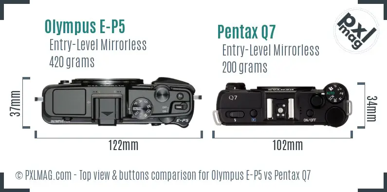 Olympus E-P5 vs Pentax Q7 top view buttons comparison