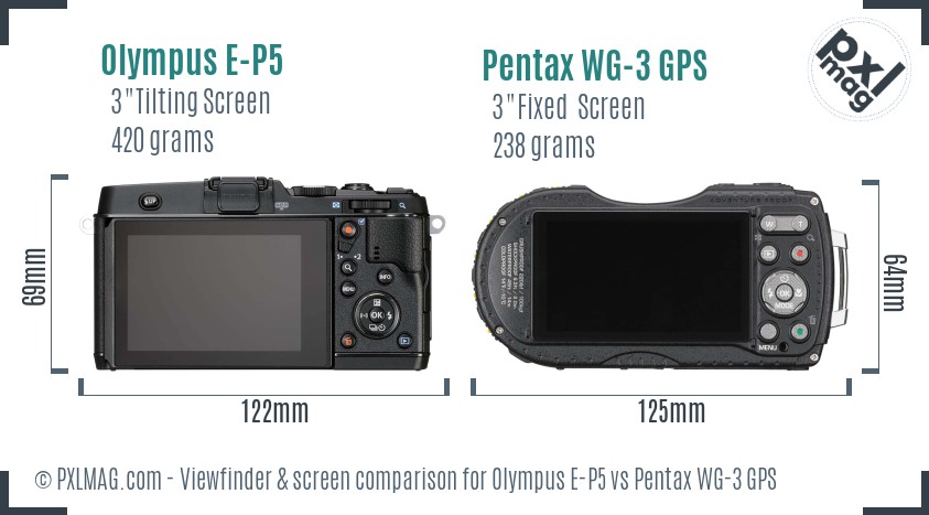 Olympus E-P5 vs Pentax WG-3 GPS Screen and Viewfinder comparison