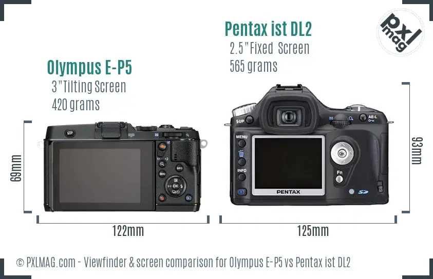 Olympus E-P5 vs Pentax ist DL2 Screen and Viewfinder comparison