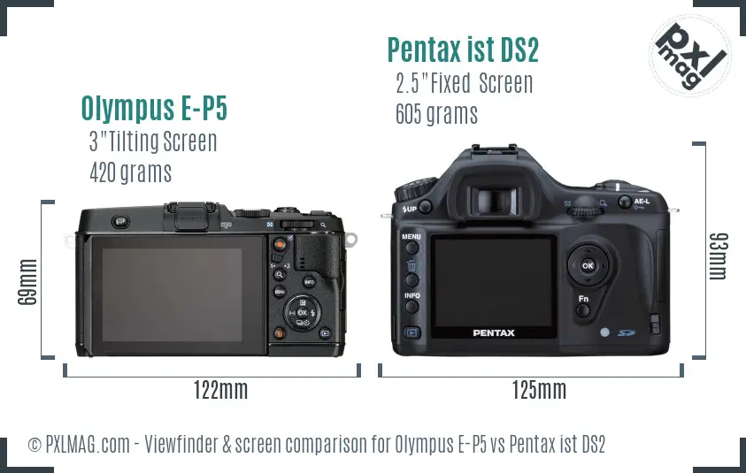 Olympus E-P5 vs Pentax ist DS2 Screen and Viewfinder comparison