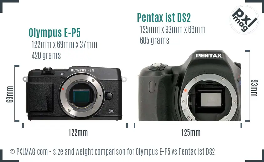 Olympus E-P5 vs Pentax ist DS2 size comparison
