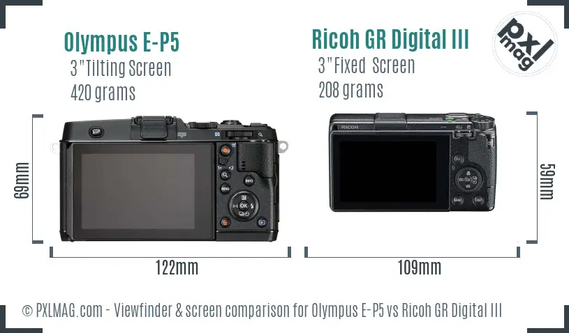 Olympus E-P5 vs Ricoh GR Digital III Screen and Viewfinder comparison