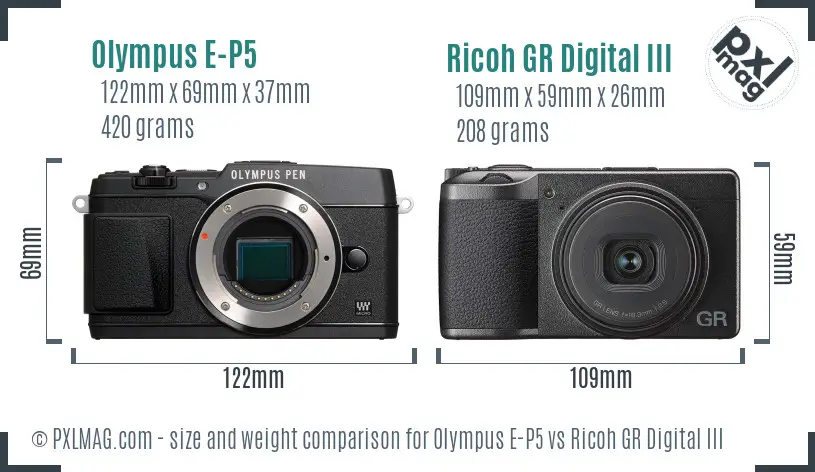 Olympus E-P5 vs Ricoh GR Digital III size comparison Olympus E-P5 vs Ricoh GR Digital III size comparison