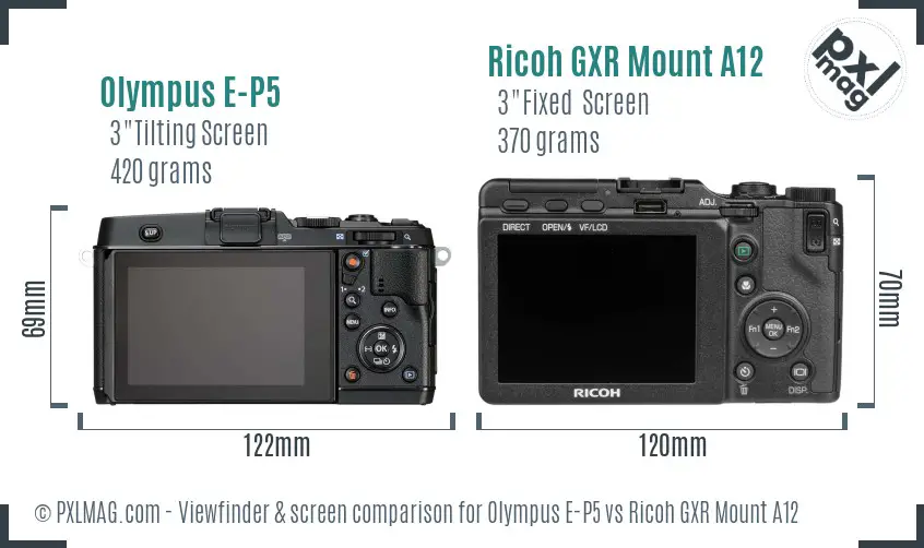 Olympus E-P5 vs Ricoh GXR Mount A12 Screen and Viewfinder comparison