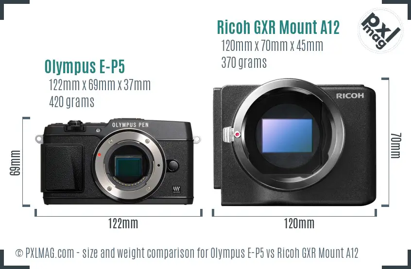 Olympus E-P5 vs Ricoh GXR Mount A12 size comparison
