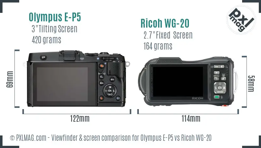 Olympus E-P5 vs Ricoh WG-20 Screen and Viewfinder comparison