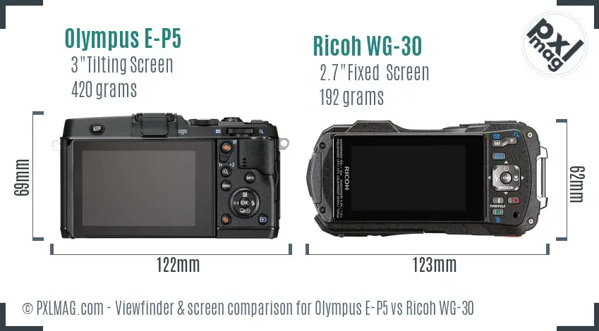 Olympus E-P5 vs Ricoh WG-30 Screen and Viewfinder comparison