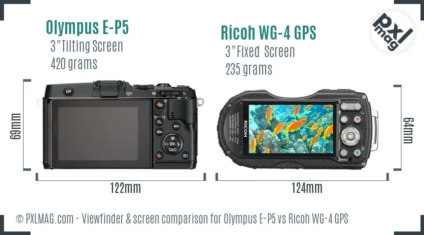 Olympus E-P5 vs Ricoh WG-4 GPS Screen and Viewfinder comparison