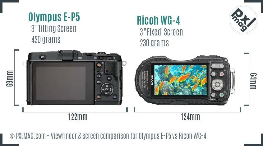 Olympus E-P5 vs Ricoh WG-4 Screen and Viewfinder comparison