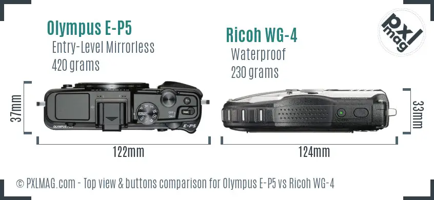 Olympus E-P5 vs Ricoh WG-4 top view buttons comparison