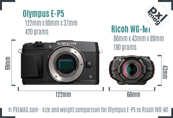 Olympus E-P5 vs Ricoh WG-M1 size comparison Olympus E-P5 vs Ricoh WG-M1 size comparison
