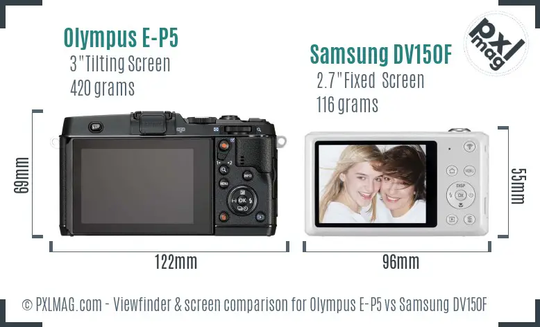 Olympus E-P5 vs Samsung DV150F Screen and Viewfinder comparison