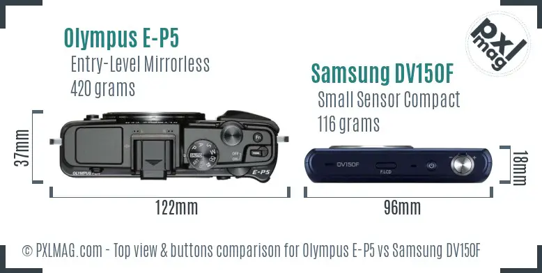 Olympus E-P5 vs Samsung DV150F top view buttons comparison