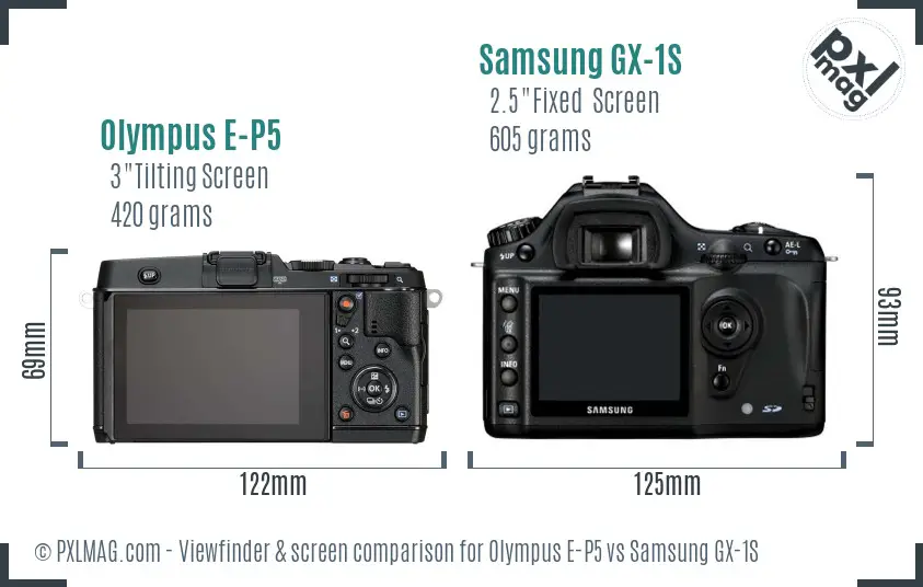 Olympus E-P5 vs Samsung GX-1S Screen and Viewfinder comparison