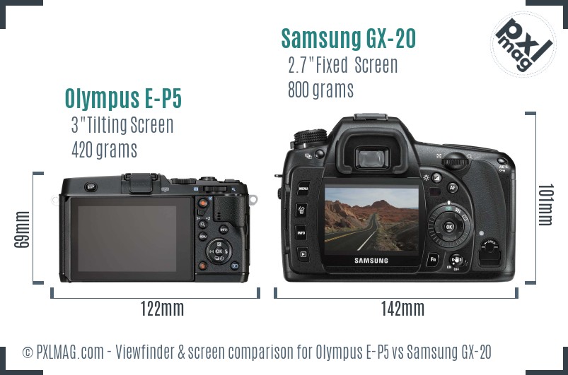Olympus E-P5 vs Samsung GX-20 Screen and Viewfinder comparison
