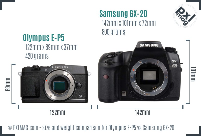 Olympus E-P5 vs Samsung GX-20 size comparison