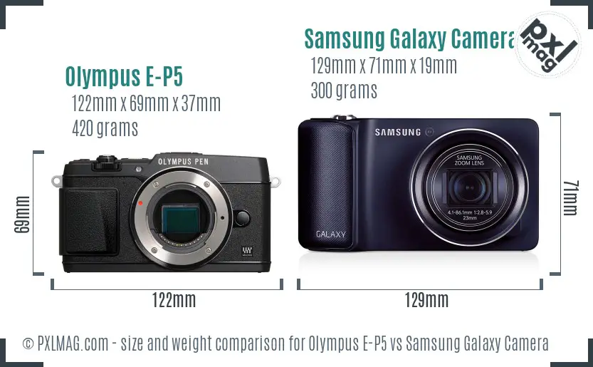 Olympus E-P5 vs Samsung Galaxy Camera size comparison